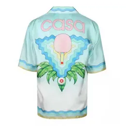 Casablanca 22ss Table Tennis Flower Print Gradient Silk Shirts Casual Loose Men and Women Short Sleeve Shirt Summer Casablanc