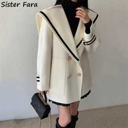 Sorella Fara Autunno Collo da marinaio Blazer Giacca a maniche lunghe Donna Doppio petto Inverno Addensare Giacca calda Cappotto Blazer larghi 220402