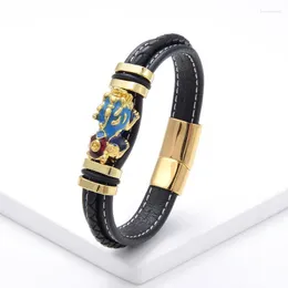 Charm Bracelets Oil Drop Enamel Pixiu National Wind Lucky Leather Rope Bracelet 316L Stainless Steel Men's Classic BraceletCharm Inte22