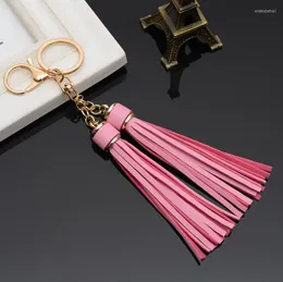 Nyckelringar Simple Luxury Tassel Fringe Pu Leather Keychain Purse Bag Buckle Handbag Pendant For Car Keyring Holder Kvinnor smycken Llavero Enek