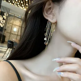 Stud Star Long Tassel Earring Women Rear Hanging Elegant Gold Multi Chain Drop Earrings Female Shiny Rhinestone Luxury Ear DangleStud Moni22