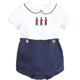 Verão Espanos Boutique Roupas Boutique Sets Baby Borderyer Clothes Terno infantil Birthday Bristenamento Camisa branca Camisa curta Y2208W