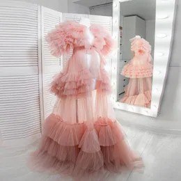 Casual Dresses Blush Pink See Thru Maternity 2022Vestido De Mulher A-line Long Tulle Women Dress To Shoot GownsCasual