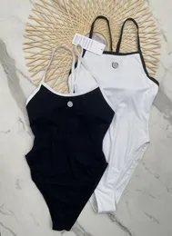 Sexy Split-Badeanzug, solides Bikini-Set, Nylon-Badebekleidung mit Gewinde, hohe Taille mit Polstern, Damen-Badeanzug, Sommer-Sling-Schwimmen, schwarz-weiße Farbe