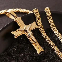 Pendant Necklaces Amazing Quality Stainless Steel Jesus Cross Necklace Titanium Material Gold Color Men Women JewelryPendant