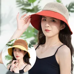 Summer Sun Hat Women Outdoor Sunscreen Beach Anti-UV Fisherman Hat Bow Foldable Knitting Hat Woman Hollow Bucket Hats