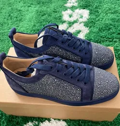 Lyxiga designers sneaker män skor strass röda bottnar sneakers homme rhinestone äkta läder orlato lägenheter utomhus tränare, svart vitblå röd