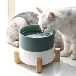 Mode 850 ml Pet Bowl Cat Dog Wood Shelf Ceramic Feeding and Drink S for Dogs Cats Feeder Accessories Y200917