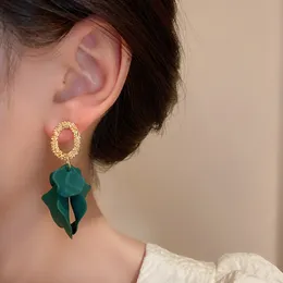 Fashion Folds Flower Long Drop Earring 2022 Designs Boho Handmade Petal Metal Square Circle Dangle Earrings For Women Gift