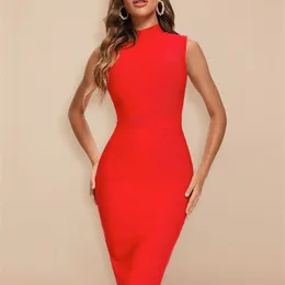BEAUKEY Sexy Red Women HL Bandage Dress Dolcevita senza maniche Green Split Maxi XL Party Club Celebrity Bodycon Vestido Midi 220618