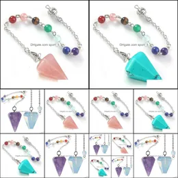 Charms Jewelry Findings Components Small Size Natural Stone Pendum For Dowsing Amethysts Lapis Opal Crystal Cone Healing C Dhbax