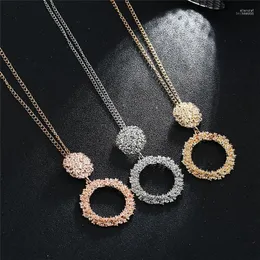 Collane con ciondolo Pinksee Temperamento di lusso Collana con sfera di cristallo Donna Ragazza Grande cerchio Rotondo Zircone Ciondola lunga catena di gioielli Ell