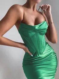 Casual Dresses High Quality Satin Bodycon Dress Women Party 2022 House Of Cb Celebrity Evening Club DressCasual