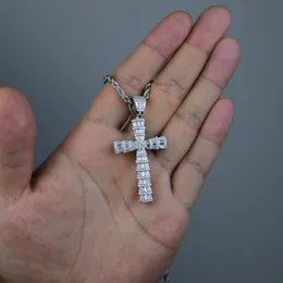 HIP Hop Iced Out Bling double side Cross Pendant paved 5A Baguette Cubic Zirconia punk Necklace for Women Men Jewelry drop ship