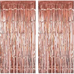 Party Decoration 2pcs 3ft X 6.6ft Rose Gold Metallic Tinsel Foil Fringe Curtains Birthday Wedding Engagement Bridal Baby Shower DecorationsP