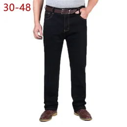 30-48 Big Size Classic Baggy Jeans For Men Spring Autumn Man Casual Stretch Straight Brand Zipper Business Black Denim Pants 201128