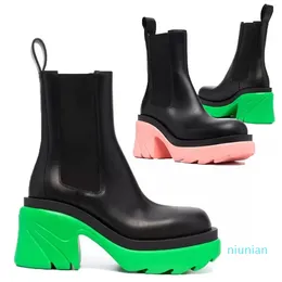 Women Flash Ankle Boots Designer Luxury Rubber Boot Ladies Patent Platform Chunky Heels Jelly Outdoor Sport Casual Shoes Leather Sneaker