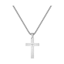 Pendant Necklaces Stainless Steel Cross Necklace Fashion Men Women Gold Sier Color Bible Scriptures Christian Prayer Jewelry Gifts D Dh2Kf
