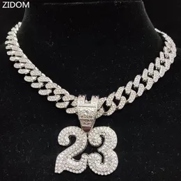 펜던트 목걸이 남성 여성 힙합 번호 23 목걸이 13mm 크리스탈 쿠바 체인 HipHop Iced Out Bling Fashion Charm JewelryPendant