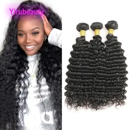 Deep Wave 6 Bundles 100% cabello humano Tramas de cabello virgen brasileño Color natural Extensiones rizadas peruanas indias de Malasia