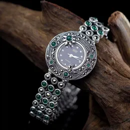 Orologi da polso Edizione limitata Classic S925 Silver Pure Plum Sun Moon Jade Bracciale Orologio Thailand Process strass Bangle DresswatchWristwa