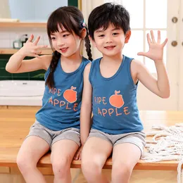 Детские жилеты набор детской пижамы летние хлопковые детские шорты для маленьких мальчиков без рукавов для сна 2 штуки для мальчиков.