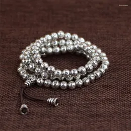 Beaded Strands Thai Silver Wholesale S925 Antique Style Buddhism Six Words 6mm Beads Bracelet 108 Mala Prayer For Women Trum22