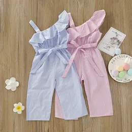 Baby Designer Clothes Girls Rompers Sloped Shoulder Striped Summer Jumpsuits Casual Boutique Sleeveless Bowknot Onesies Newborn Bodysuits Climbing Clothes B22