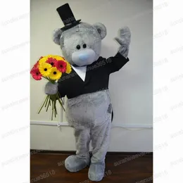 Halloween Gray Teddy Bear Mascot Costume de alta qualidade Cartoon Carnival Unissex Tamanho da festa de aniversário de Natal