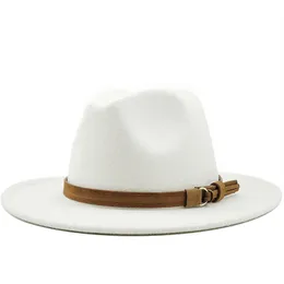 Homens de lã Fedora chapéu com fita de couro Gentleman Elegant Lady Winter Autumn Brim Igreja de Jazz Panamá Sombrero Cap 220506