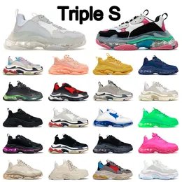 أحذية تشغيل Triple S Designer الأصلية للرجال النسائي الأحذية الرياضية البيج البيج واضحة الوحيدة الصفراء باللونين الأسود الأسود الأسود الوردي الأزرق المدربين الحجم 36-45