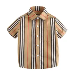 Summer Baby Boys Striped Shirt Kids Short Sleeve Shirts Cotton Children Turn-Down Collar Shirt Boy Clothes 2-8 Years