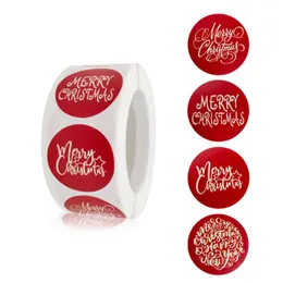 Confezione regalo 500 pezzi 4 stili adesivi rossi di buon Natale Etichette adesive rotonde Adesivo per scrapbooking per decorazioni per feste per bambini Regalo fai da te
