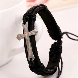 Link Chain Retro Men's Cross Scripture Bracelet Adjustable Braided Leather Male Jewelry Accessories