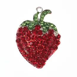 10 st/lot Kristallröd jordgubbshänge Rhinestone fruktform hänge för halsband