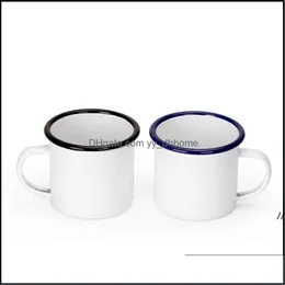 Mugs Drinkware Kitchen Dining Bar Home Garden 12Oz Sublimation Enamel Mug Cup Tumbler With Handle Heat Transfer Sublimated Coffee Blanks