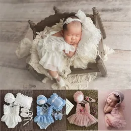 01 miesiąc urodzony Pography Props Baby Hat Opaska koronkowa Romper Bodysuits Strój Baby Girl Dress Costume Pography Ubranie 220519