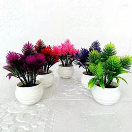 装飾的な花の花輪人工植物パインボンサイスモールツリーポットホームデコレーションのための偽の鉢植えの装飾