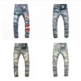 Högkvalitativa herrar Jeans Distressed Ripped Biker Byxor Slim Fit Motorcykel Denim Pant Mens Designer Jeans Storlek 28-40