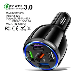 5 USB Car Charger Fast Charger For iphone 11 XR Xiaomi Redmi 10 pro Huawei Samsung Realme Quick charge 3.0 Portable USB Charger Adapter With Retail Package
