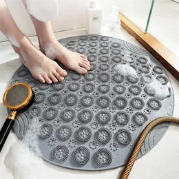 GURET Round Non-Slip Bath Mat Safety Shower PVC Bathroom Mat With Drain Hole Plastic Massage Foot Pad Bathroom Accessories Set 220511