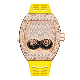 Wristwatches 2022 Men Fashion Diamond Watch Bling-ed Iced Out Case Silicone Yellow Strap Luxury Quartz Wrist Watches For Mens MontreWristwat
