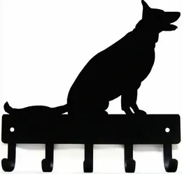 Pastor alemão sentado – porta-chaves para coleira de cachorro em ferro decoração de parede - arte de parede de metal de 6 polegadas/9 polegadas