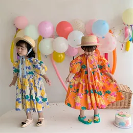 Sommer Baby Mädchen Mode Blumen Puffärmel Kleider Baumwolle lockeres sehr volles Kleid 220707