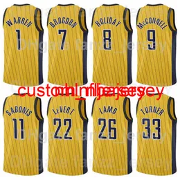 Malcolm Brogdon Jersey 7 Domantas Sabonis 11 Caris Levert 22 TJ Warren 1 Myles Turner 33 Джастин праздник 8 военно-морских синих