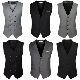 Мужские жилеты в британском стиле черно -серой мужской фомальный бизнес в талистах большого размера двойной грудь жилетки для костюмов плюс 5xl 6xlmen's phin22