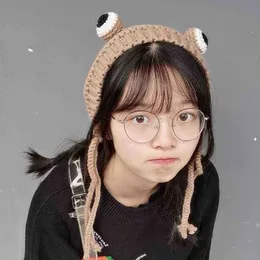DeePom Handmade Cartoon Cute Frog Grandi occhi Cappelli di lavoro a maglia per le donne Bambini Stile coreano Winter Beanie Cappelli da donna Regalo di Natale 2024ss