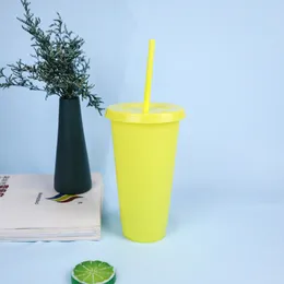 물병 물병 24oz 단일 층 플라스틱 반짝이는 짚 컵 밀크 티 컵 컵 투명 콜라 어린이 플라스틱 컵