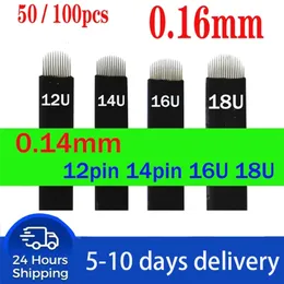 50100pcs NANO Black 016mm U SHape 12U 14U 16U 18U Microblading Needles for Permanent Makeup Supplies Manual Eyebrow Blades 220718