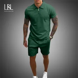 Sommer Männer Sport Anzug 2 Stück Polo Shorts Sets männer Übergroße Trainingsanzug Kleidung Retro Strand Stil T Shirts Männer anzug Shirts 220609